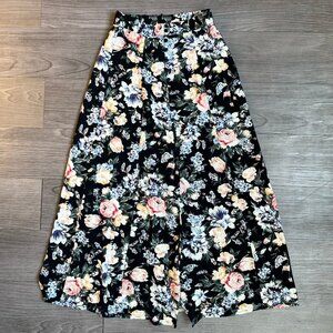 Vintage 90s Express Floral Button Front Midi Skirt Size XS